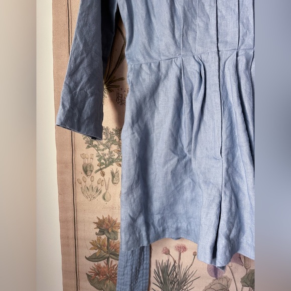 Karina Grimaldi 100% Linen Cotton Pleated V Neck Romper Blue Medium - Picture 7 of 14